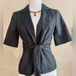 VINTAGE The Limited KNOT FRONT TIE Blazer Dark Grey & Beige Pinstripes Preppy